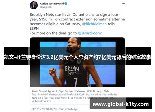 凯文·杜兰特身价达3.2亿美元个人总资产约7亿美元背后的财富故事